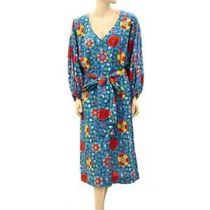 Rhode Resort Floral Printed Shift Midi Dress Cotton Blue Kimono M New 233700